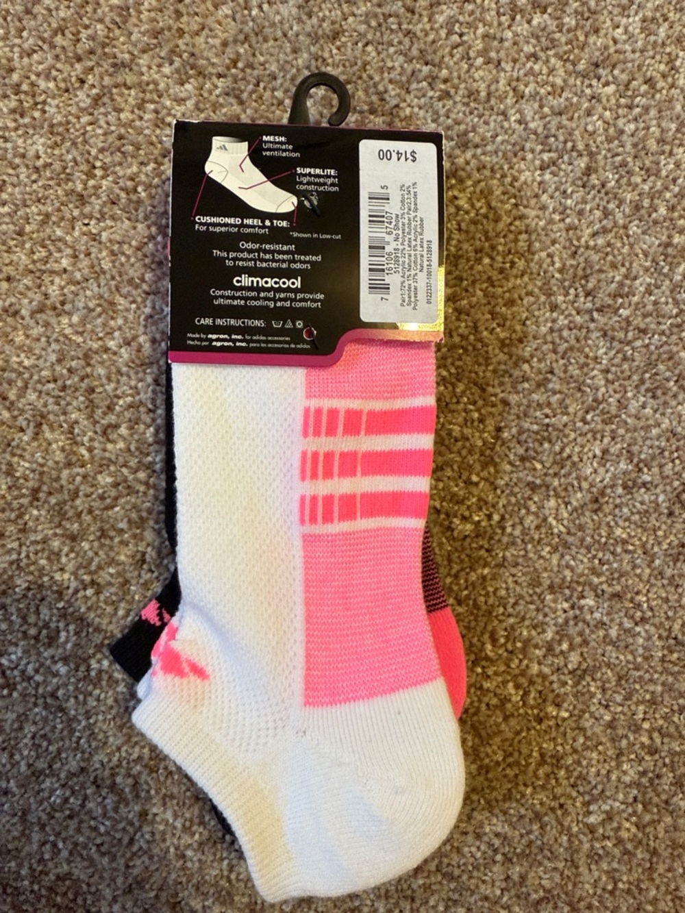 adidas Women's 3-Pack Athletic No-Show Socks - Pink, Black, White - Picture 2 of 2